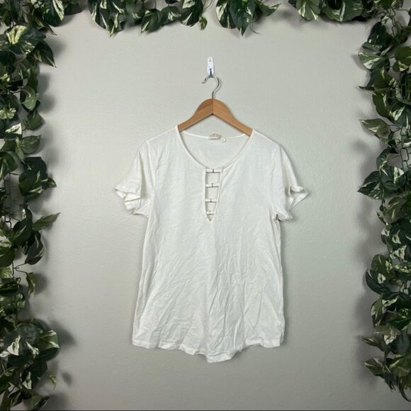 White Crow Ladder Front Short Sleeve Shirt White Cream Women’s Size S - Picture 1 of 5